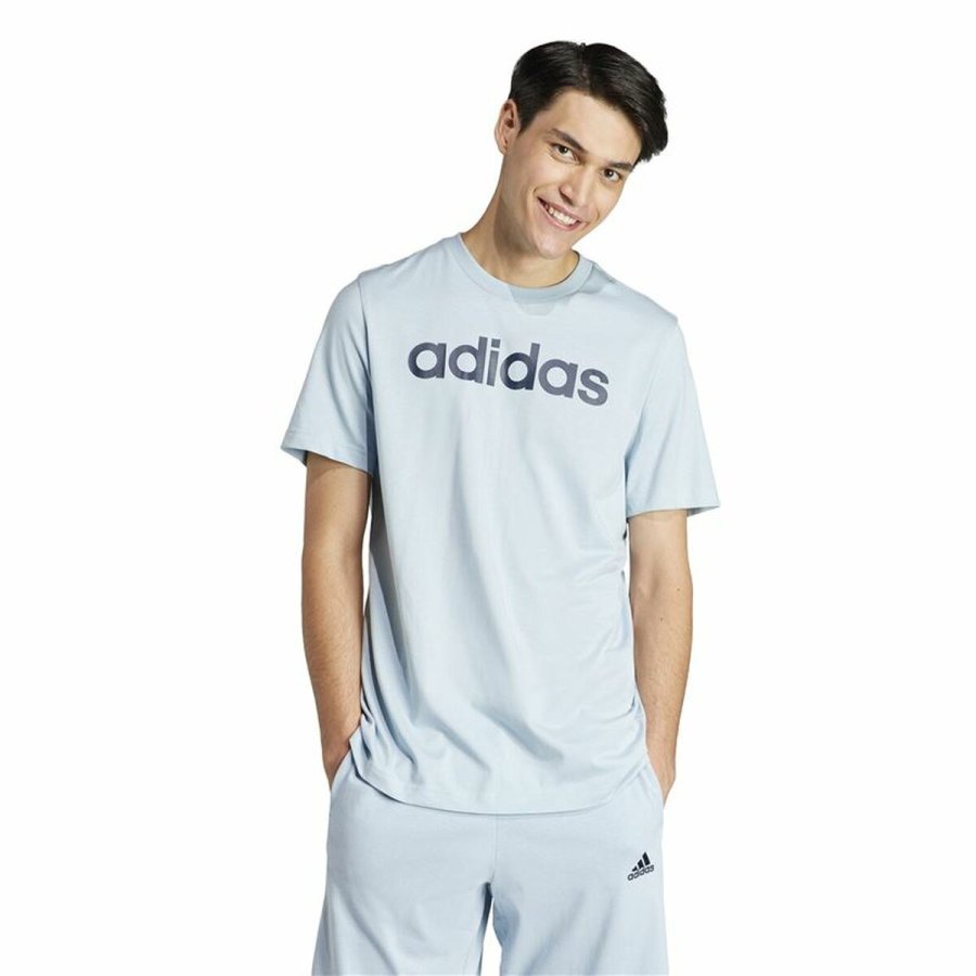 Kort�rmet T-shirt til M�nd Adidas Lin Sj Lysebl� #2