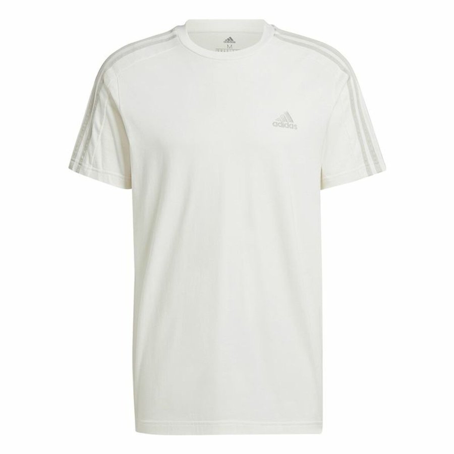 Kortrmet T-shirt til Mnd Adidas Essentials 3 Bandas Hvid L #1