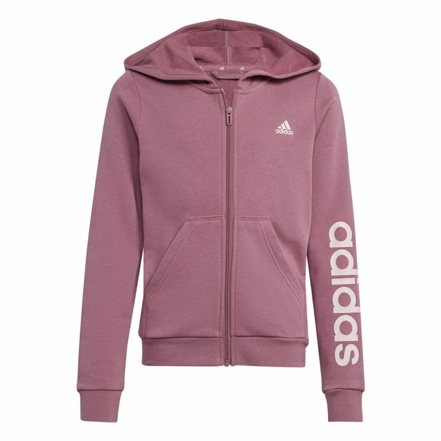 Sweatshirt med htte til piger Adidas Essentials Linear Logo Pink #1