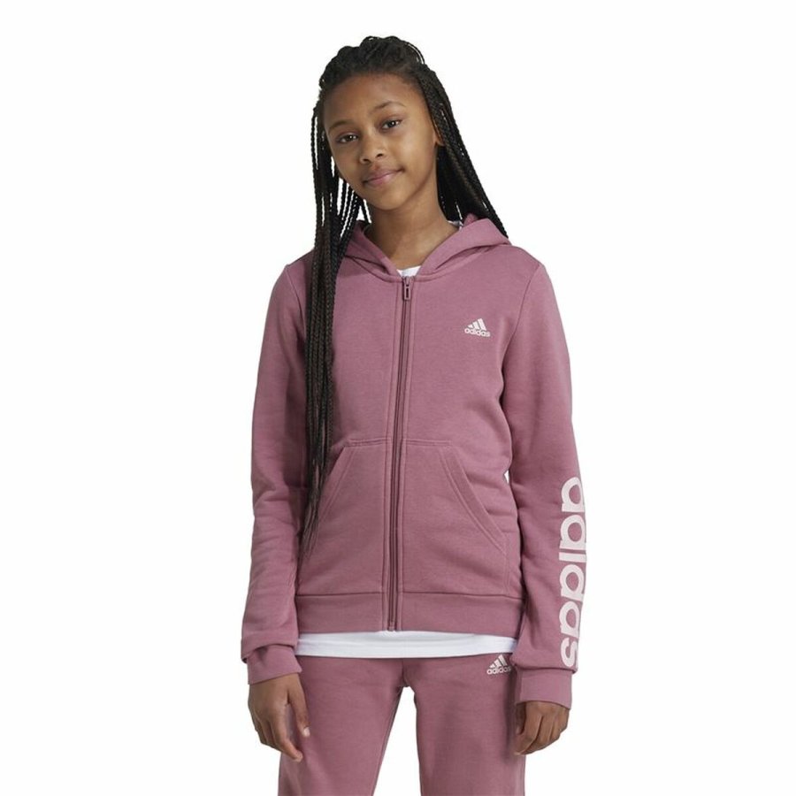 Sweatshirt med htte til piger Adidas Essentials Linear Logo Pink #2