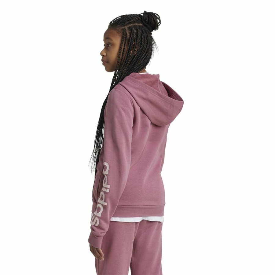 Sweatshirt med htte til piger Adidas Essentials Linear Logo Pink #3
