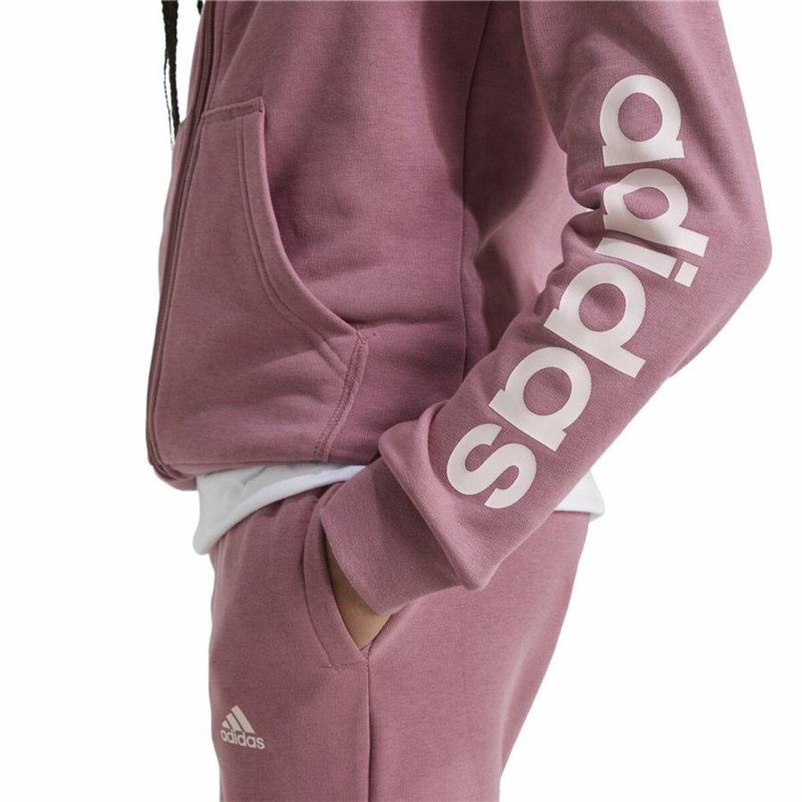 Sweatshirt med htte til piger Adidas Essentials Linear Logo Pink #4