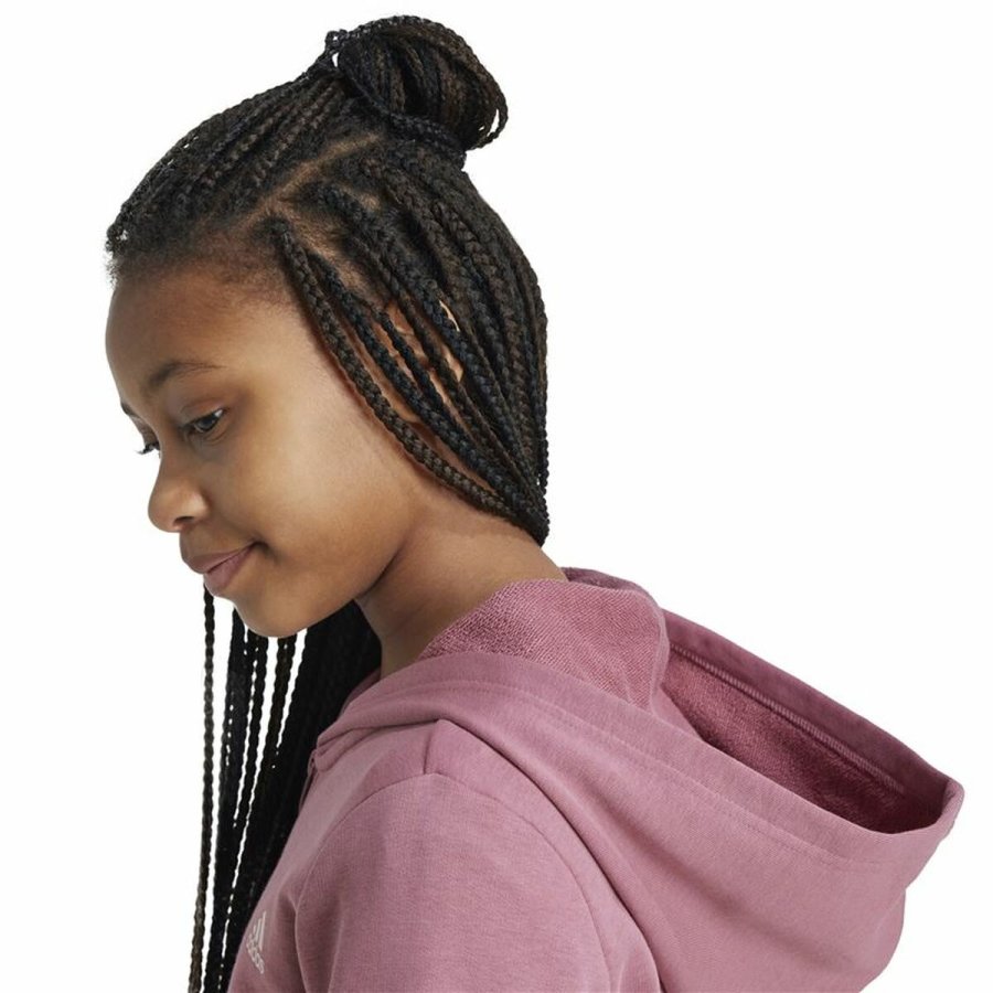 Sweatshirt med htte til piger Adidas Essentials Linear Logo Pink #5