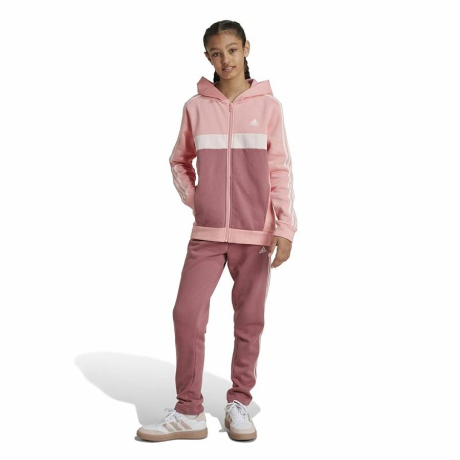 Trningsdragt til brn Adidas Tiberio 3-Stripes Colorblock Fleece Pink #4