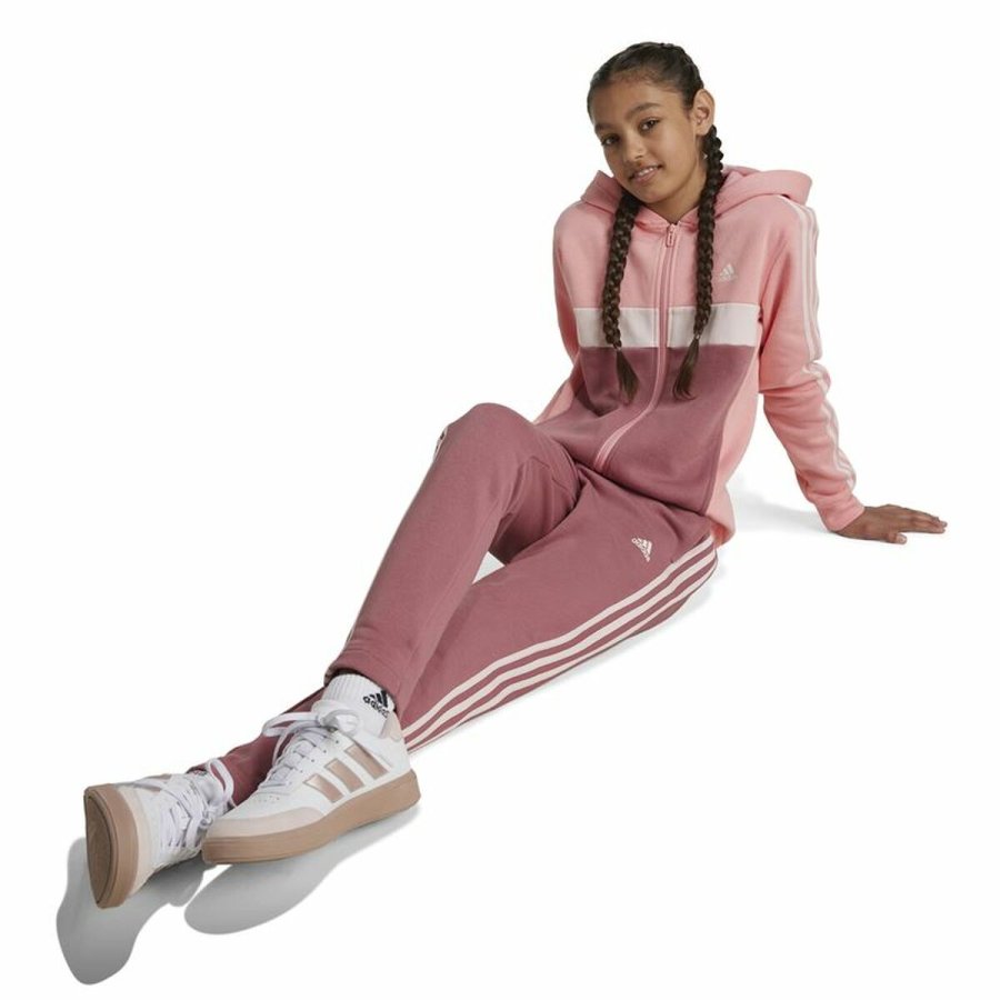 Trningsdragt til brn Adidas Tiberio 3-Stripes Colorblock Fleece Pink #6