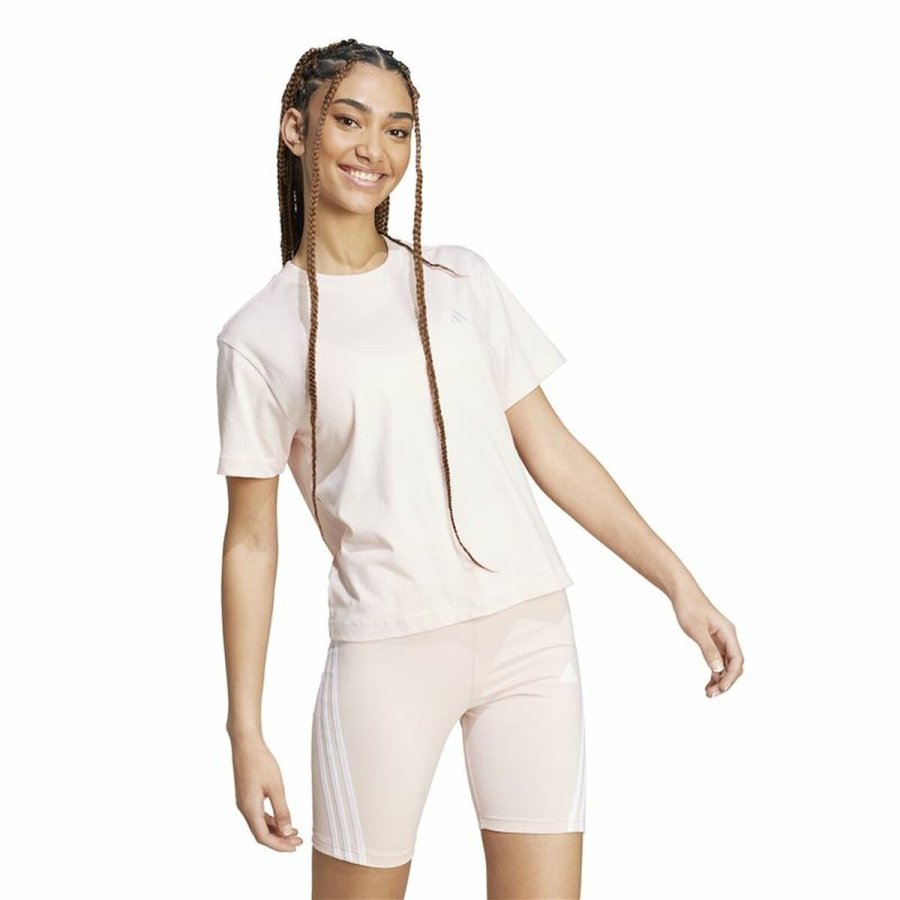 Kortrmet T-shirt til Kvinder Adidas Essentials Small Logo Beige Pink #4