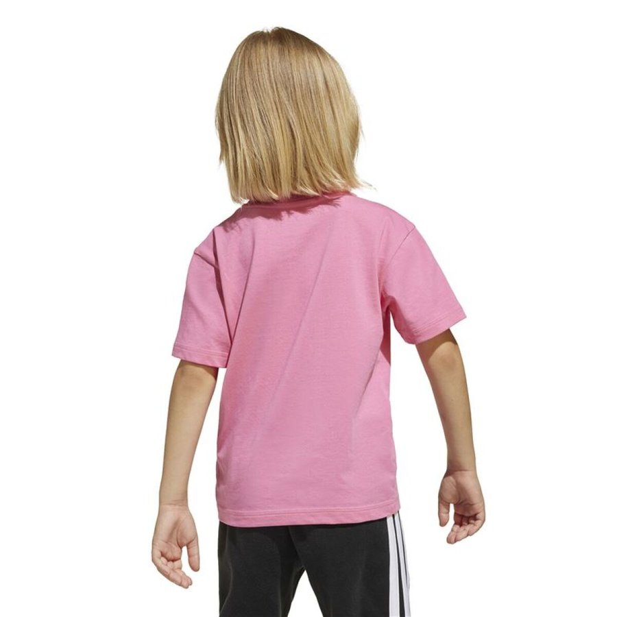 B�rne Kort�rmet T-shirt Adidas Essentials Big Logo Hvid Pink #3