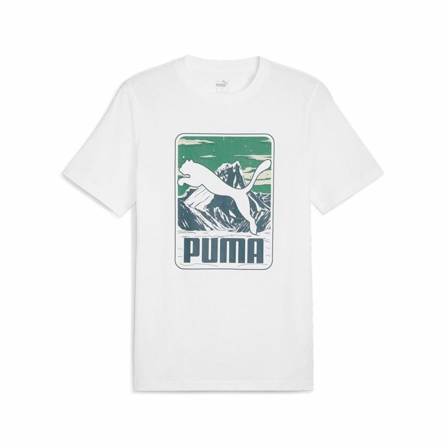 Kortrmet T-shirt til Mnd Puma GRAPHICS Mountain Hvid #1