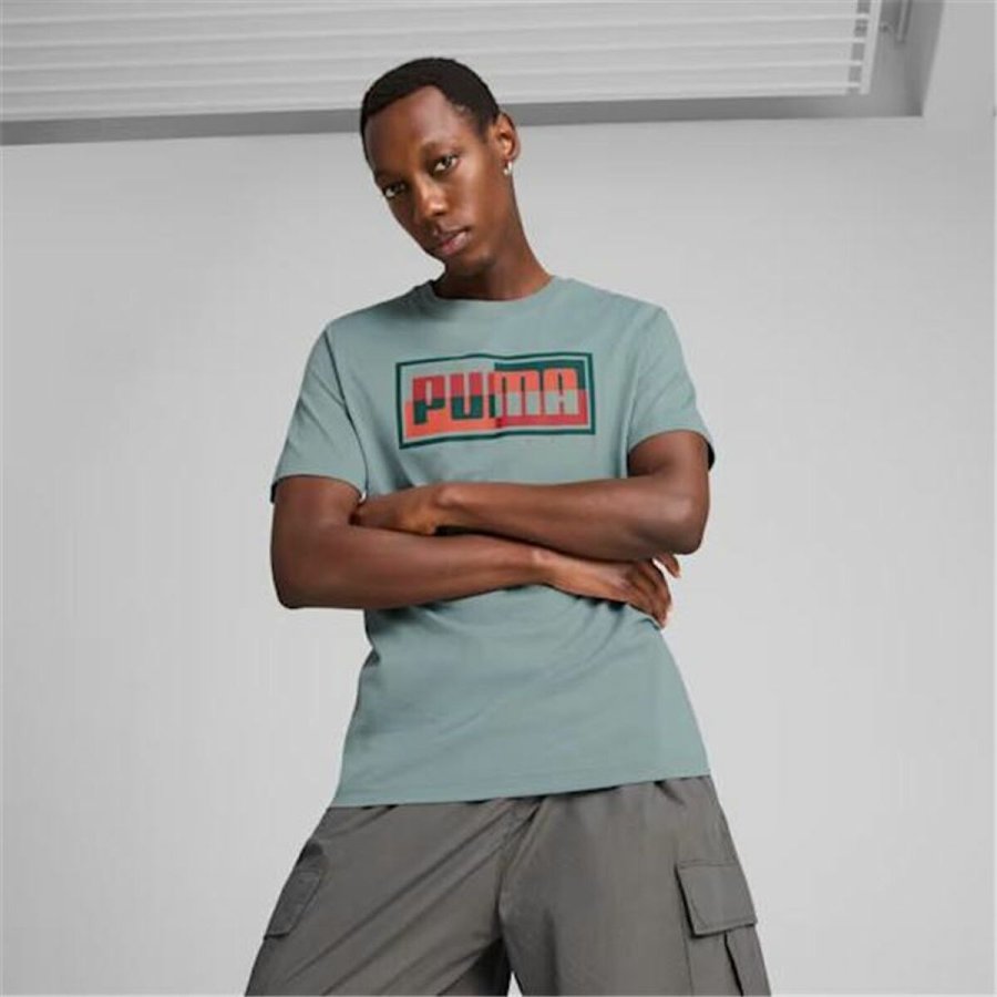 Kort�rmet T-shirt til M�nd Puma Graphics Bl� Gr�n #3