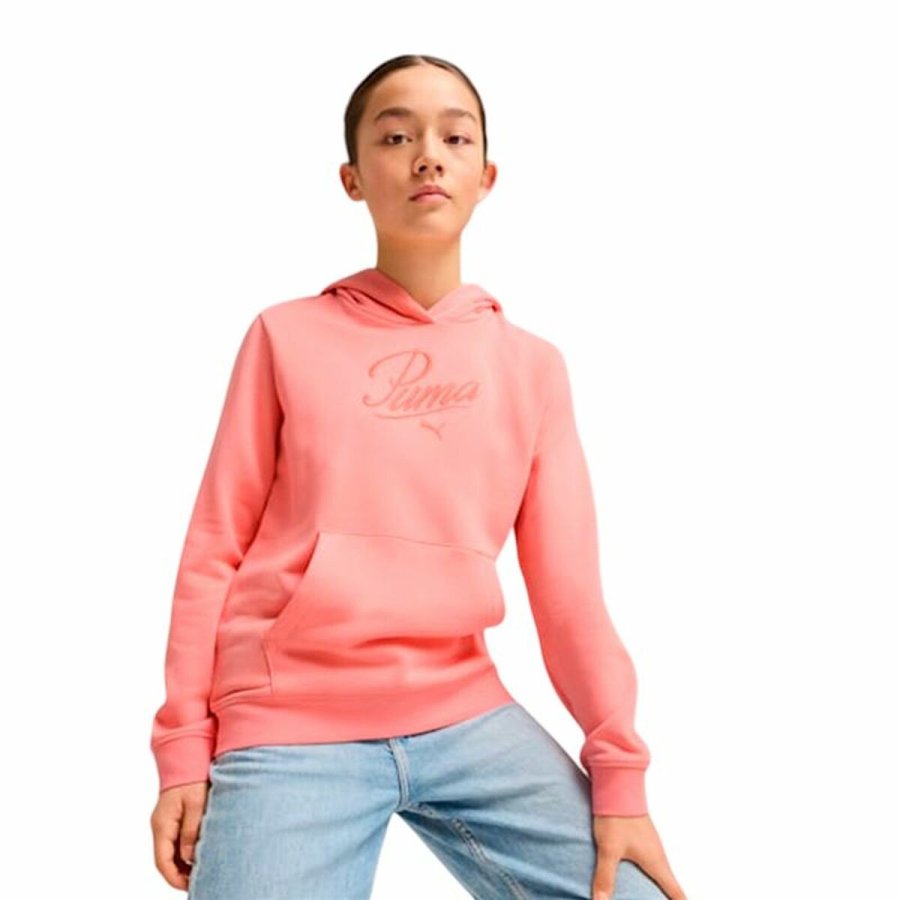 Sweatshirt med htte til piger Puma Puma Essentials Script Pink Koral #4