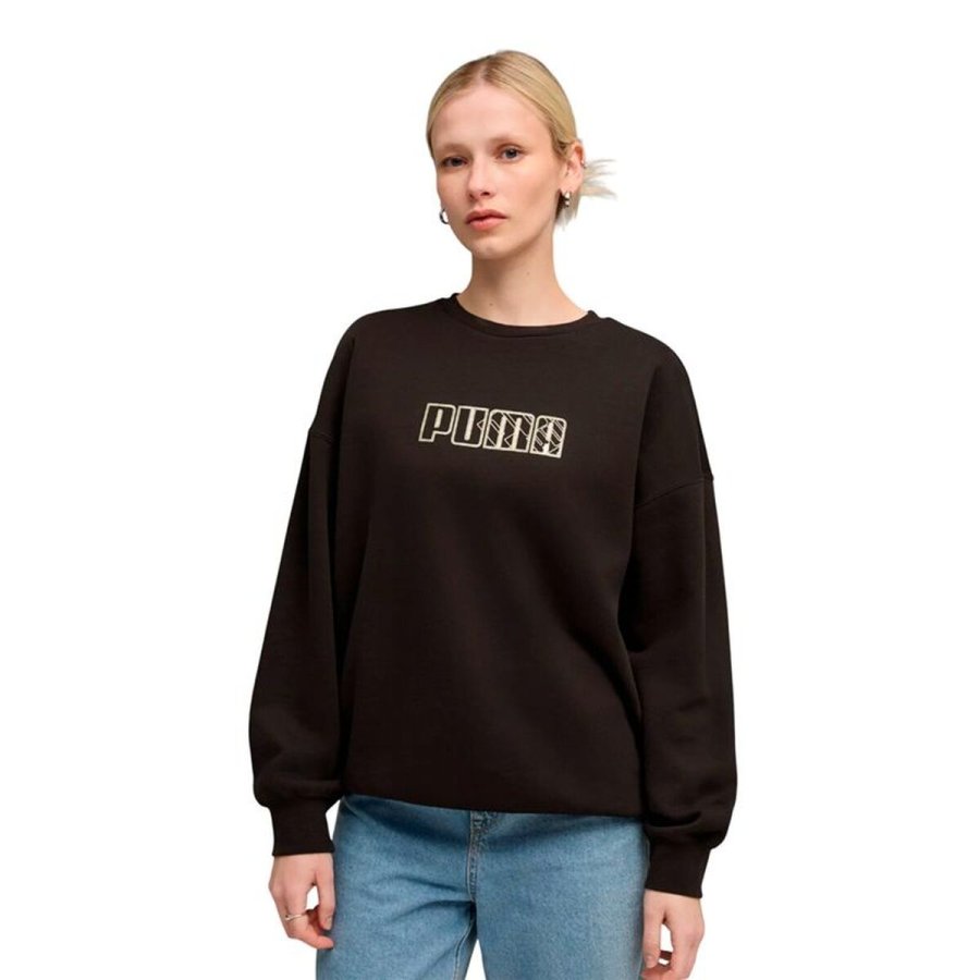 Sweaters uden H�tte til Kvinder Puma Maximal Metallic Oversized Crew FL Sort #3