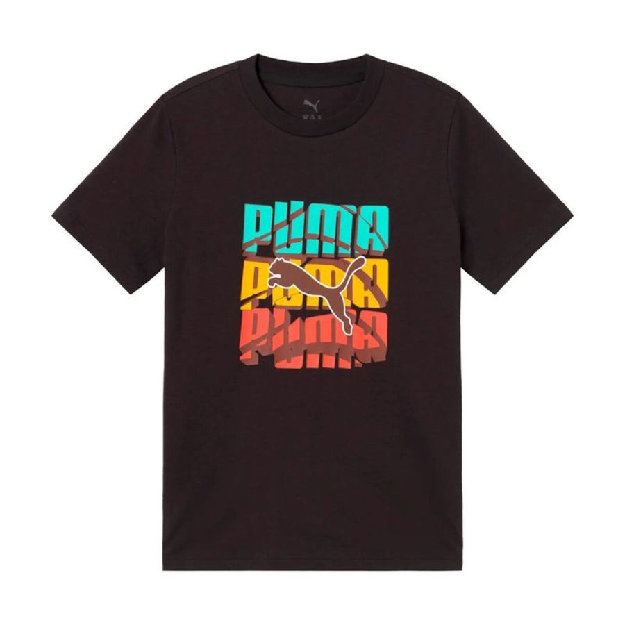 B�rne Kort�rmet T-shirt Puma Graphic Logo Colour Sort #1