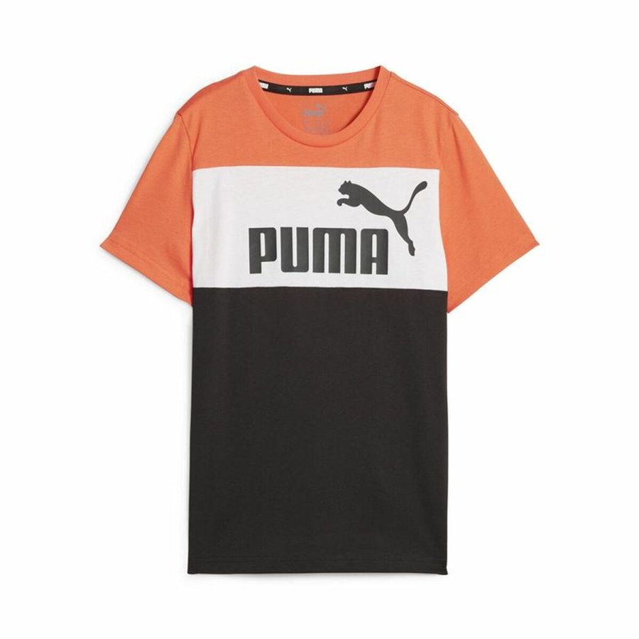 Brne Kortrmet T-shirt Puma Ess Block Sort Orange #1