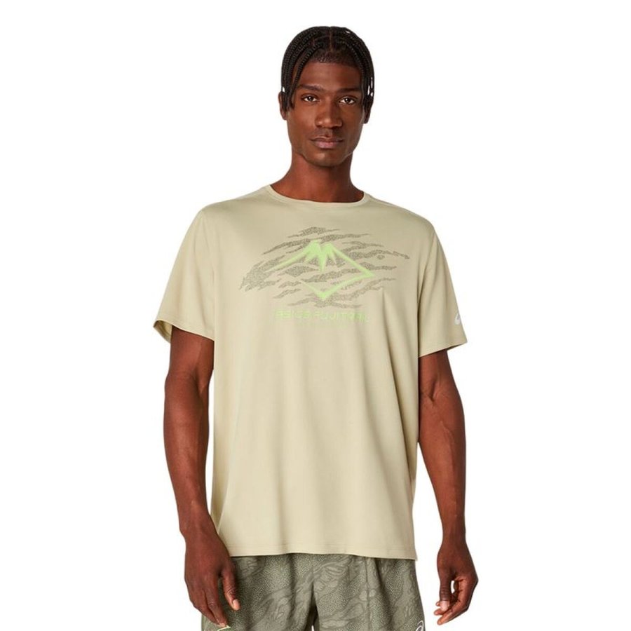 Kort�rmet T-shirt til M�nd Asics Fujitrail Logo Beige #1