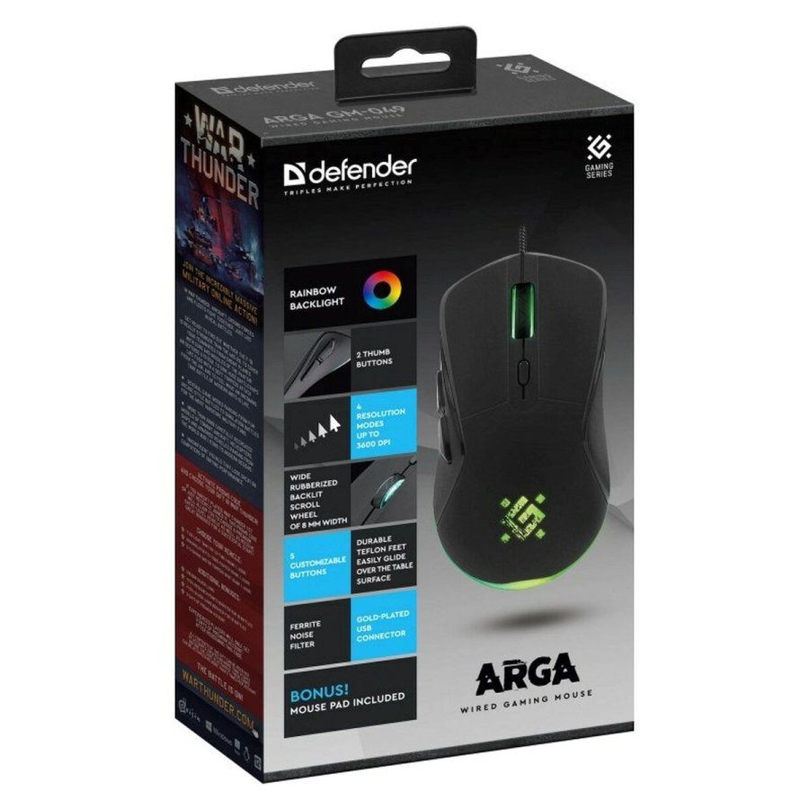 Gaming-mus Defender GM-049 ARGA Sort 3600 DPI #7