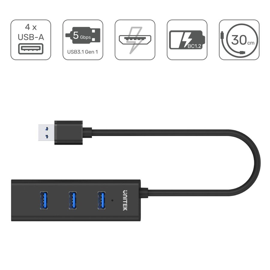 4-Port USB Hub Unitek Y-3089 Sort #7