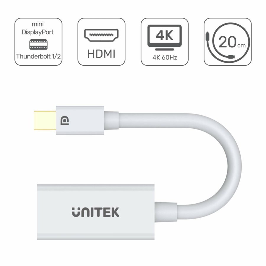 Mini DisplayPort til HDMI-adapter Unitek Y-6331 Hvid 20 cm #3