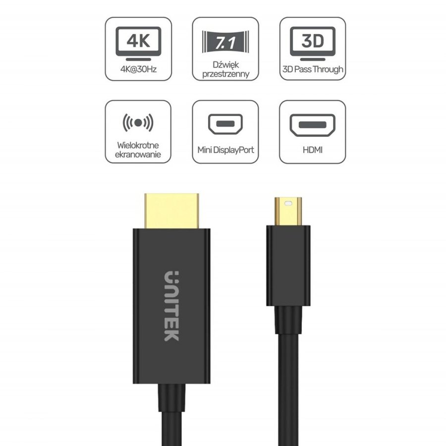 Mini Display Port til HDMI adapter Unitek V1152A Sort 2 m #3