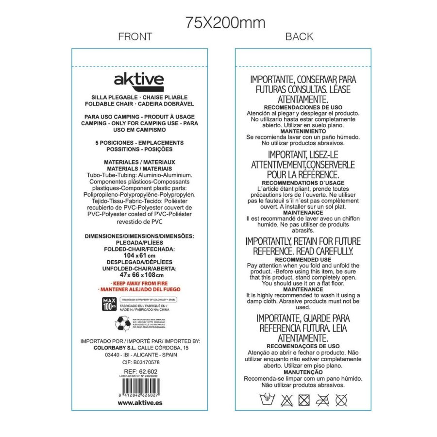Polstrede Campingstol Aktive Mykonos 47 x 108 x 66 cm (4 enheder) #6