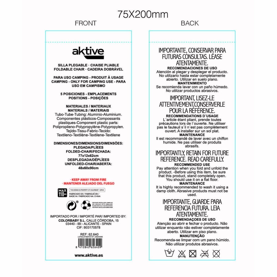 Polstrede Campingstol Aktive Stribet 48 x 90 x 60 cm (2 enheder) #7