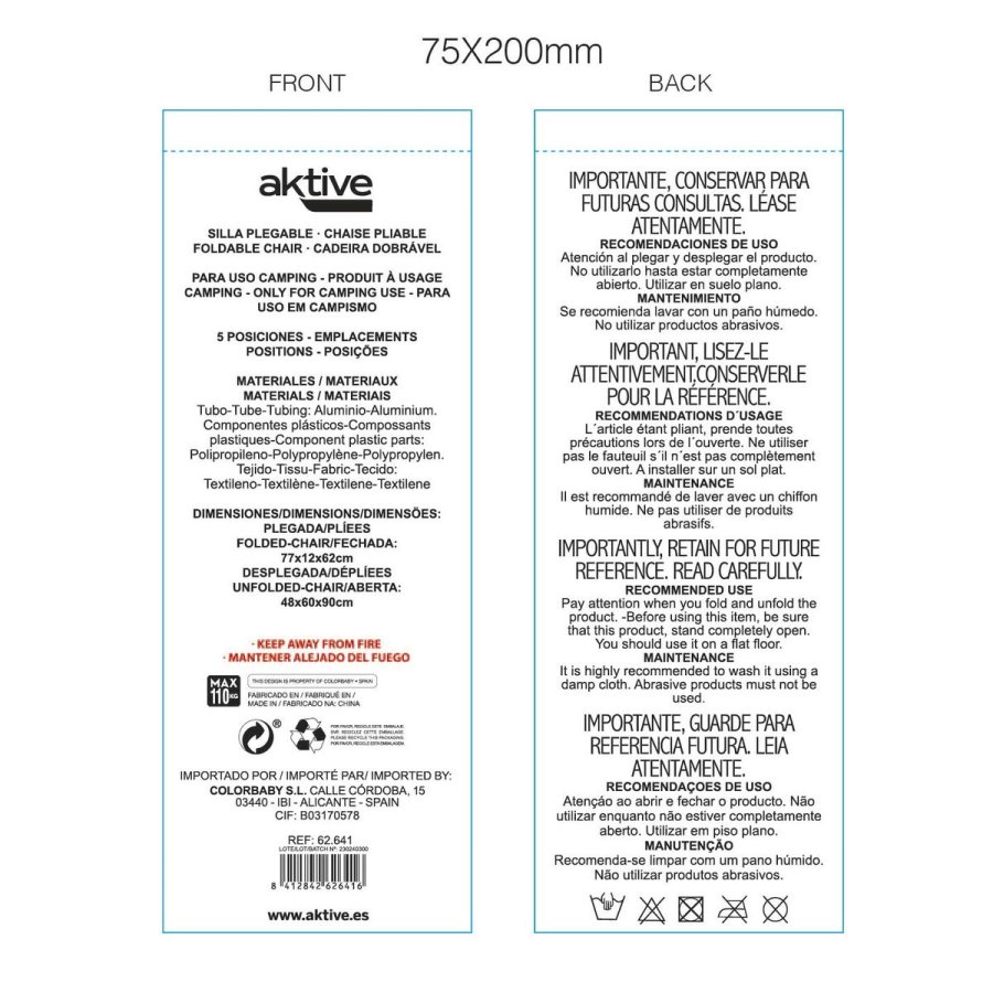 Polstrede Campingstol Aktive Ibiza 48 x 90 x 60 cm (2 enheder) #7