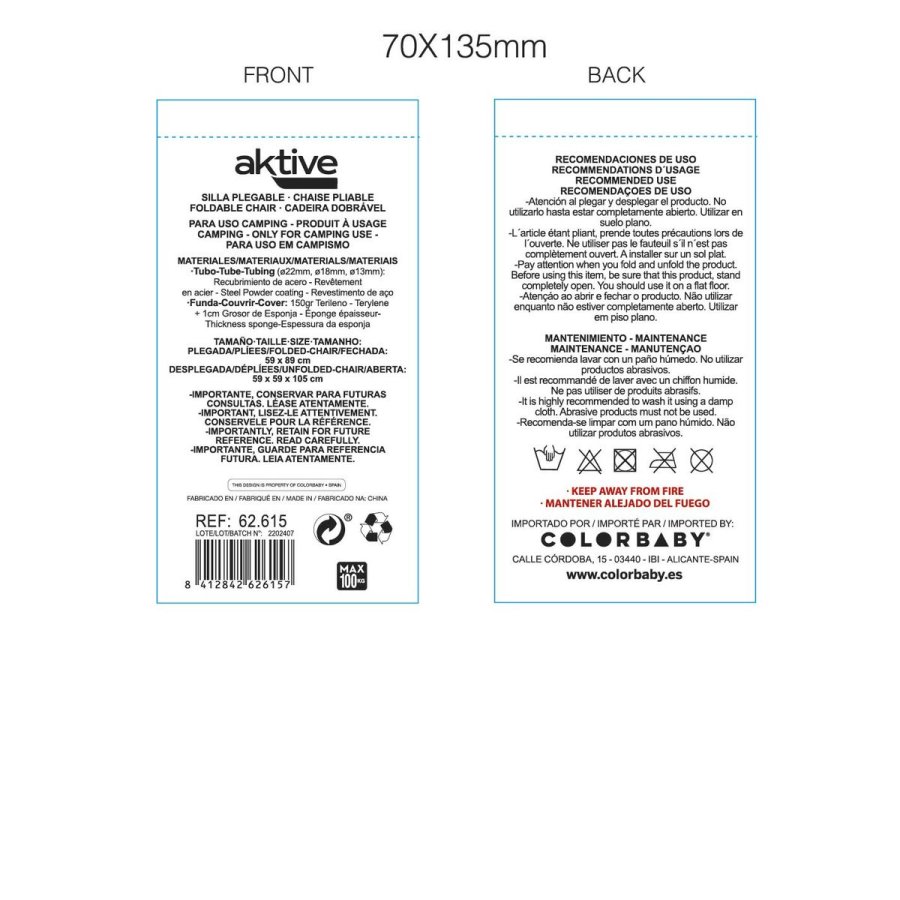 Polstrede Campingstol Aktive Stribet Hvid Marinebl 46 x 101 x 59 cm (4 enheder) #6