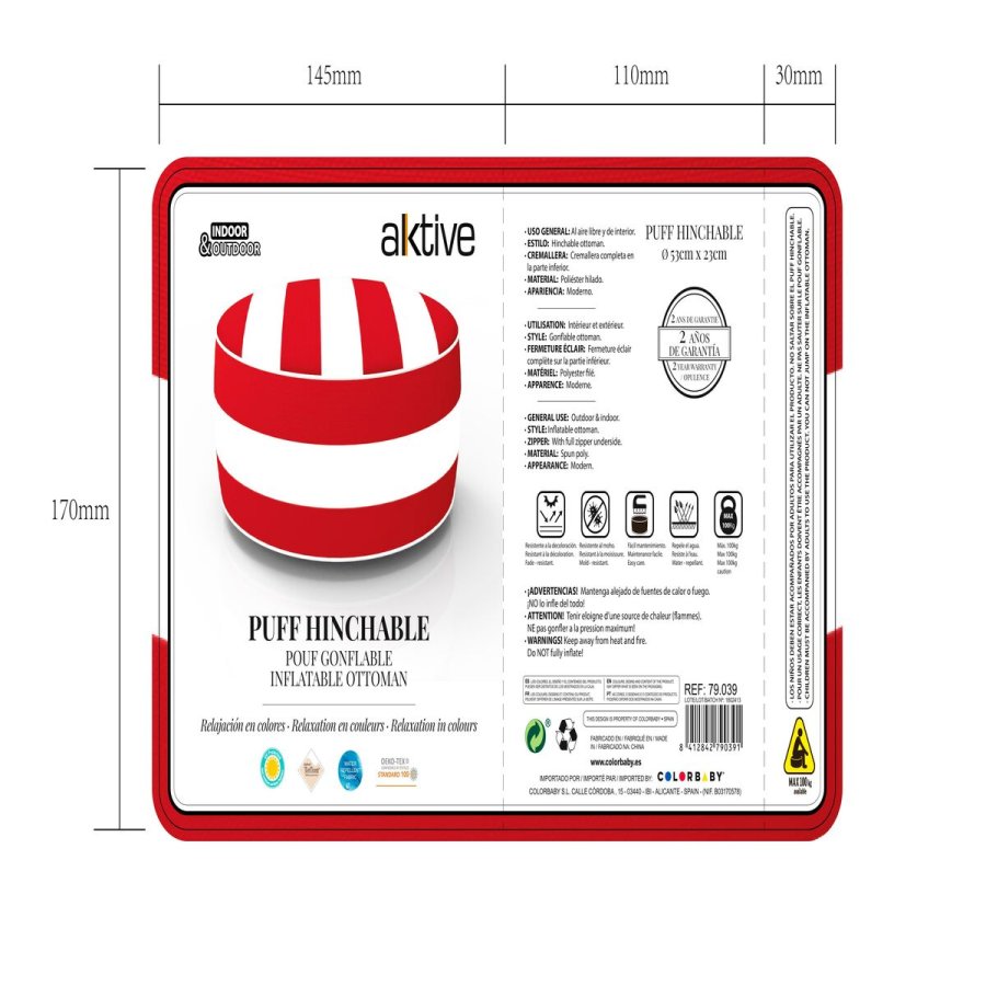 Oppustelig puf Aktive Stribet Kolonistil 53 x 23 x 53 cm (4 enheder) #21