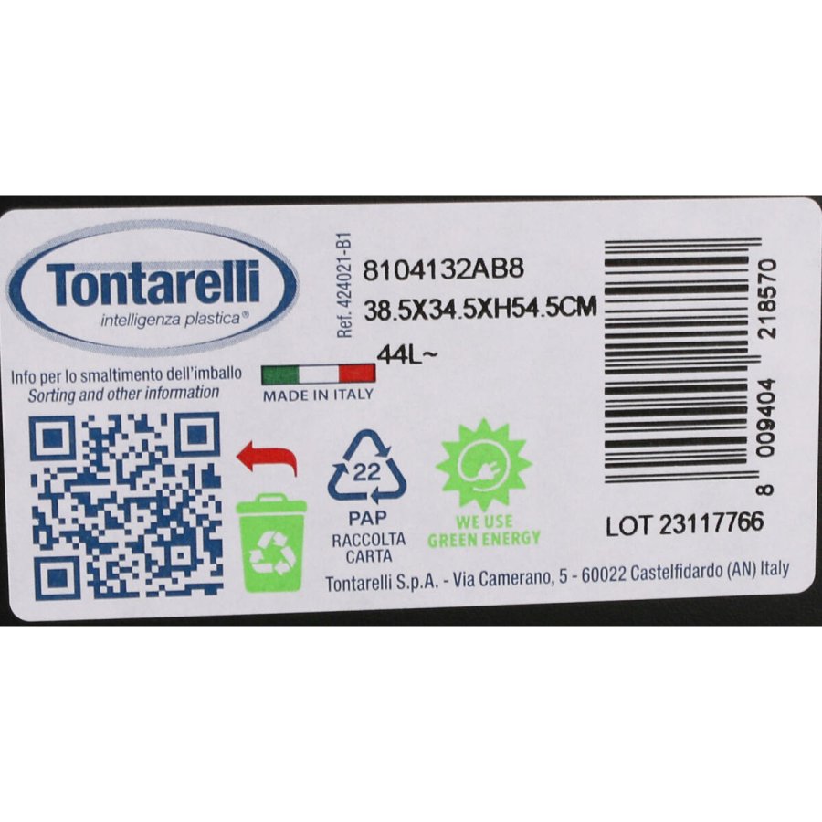 Skraldespand Tontarelli Coverline Bl 44 L Sort 38,5 x 34,5 x 54,5 cm (6 enheder) #9