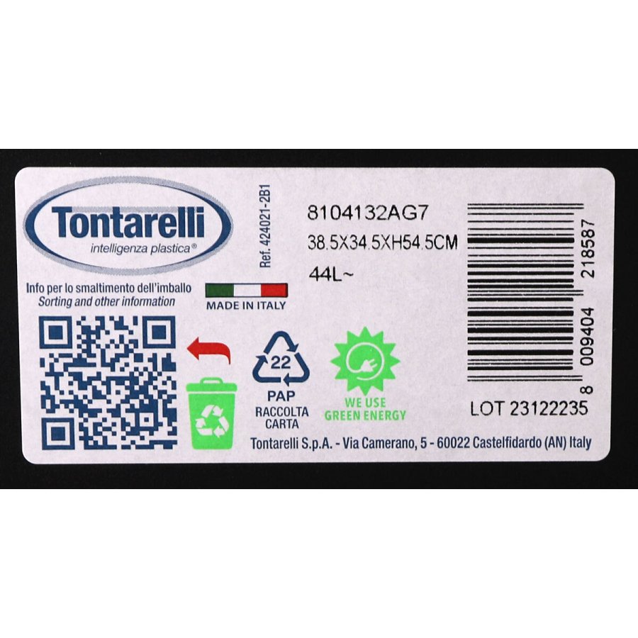 Skraldespand Tontarelli Coverline Hvid 44 L Sort 38,5 x 34,5 x 54,5 cm (6 enheder) #9