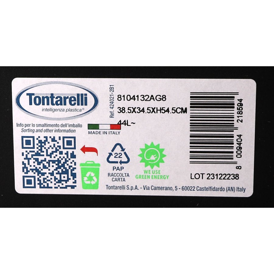 Skraldespand Tontarelli Coverline Grn 44 L Sort 38,5 x 34,5 x 54,5 cm (6 enheder) #9