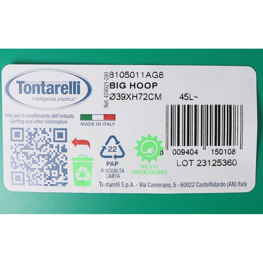 Skraldespand Tontarelli Big hoop Sort Grn 50 L 39 x 39 x 72 cm (10 enheder) #9