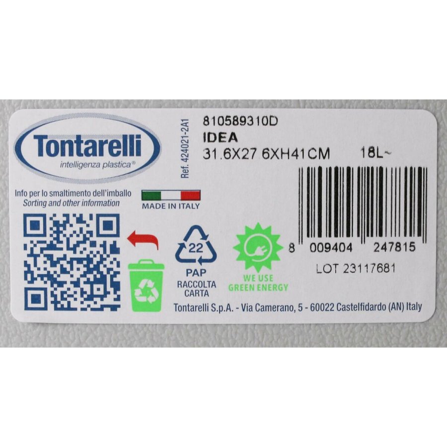 Affaldsspand med pedal Tontarelli Idea 18 L Sort Gr 31,6 x 27,6 x 41 cm (4 enheder) #9