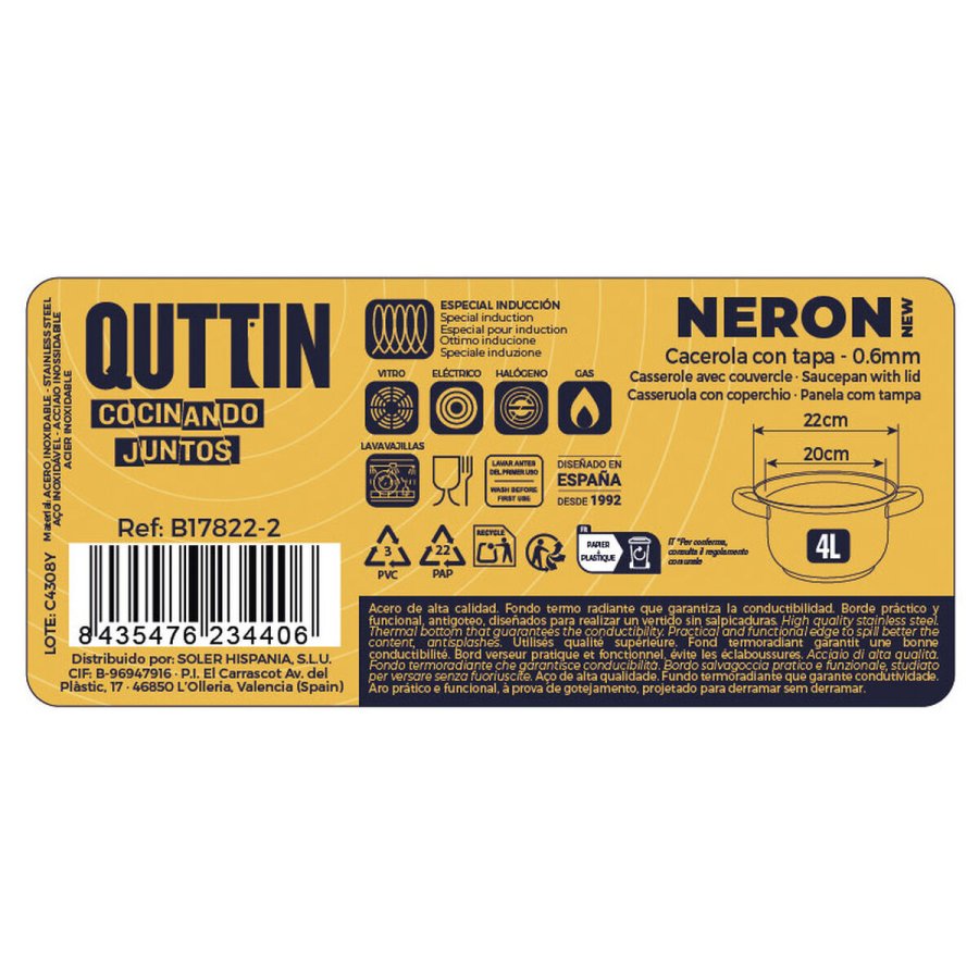 Gryde Med Lg Quttin New neron Stl 4 L  22 cm 30 x 22 x 12 cm (4 enheder) #7