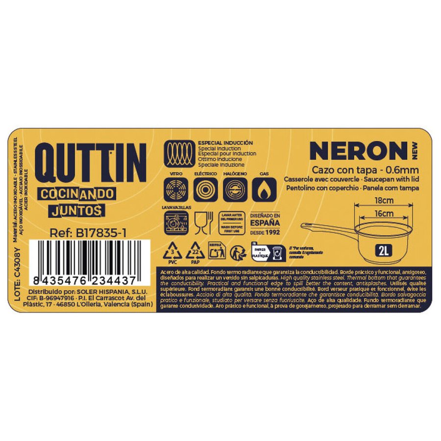 Kasserolle med lg Quttin New Neron Stl 33 x 17,5 x 10 cm (8 enheder) #7