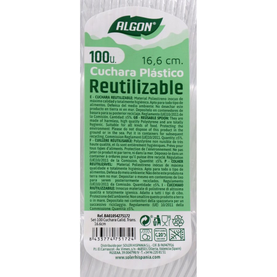 St med skeer Algon Genanvendelig Gennemsigtig 10 enheder 16,6 cm #10