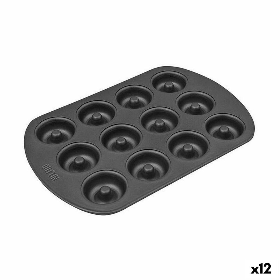 Bageform Quttin Sort Kulstofstl Donuts 26,5 x 18 x 2 cm (12 enheder) #1