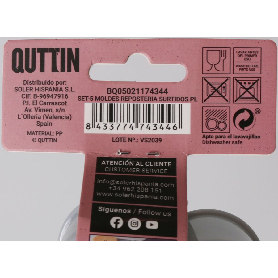 Bageform til bagvrk Quttin 9,5 x 9,5 x 3,5 cm 5 Dele (36 Enheder) #16