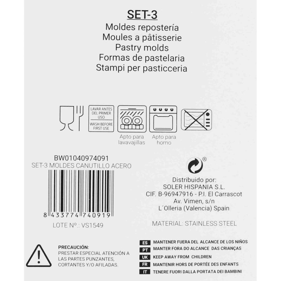 St med kagedser Wooow Rustfrit stl Slvfarvet Stl 3 Dele 2,5 x 12,5 cm (36 Enheder) (3 pcs) #7