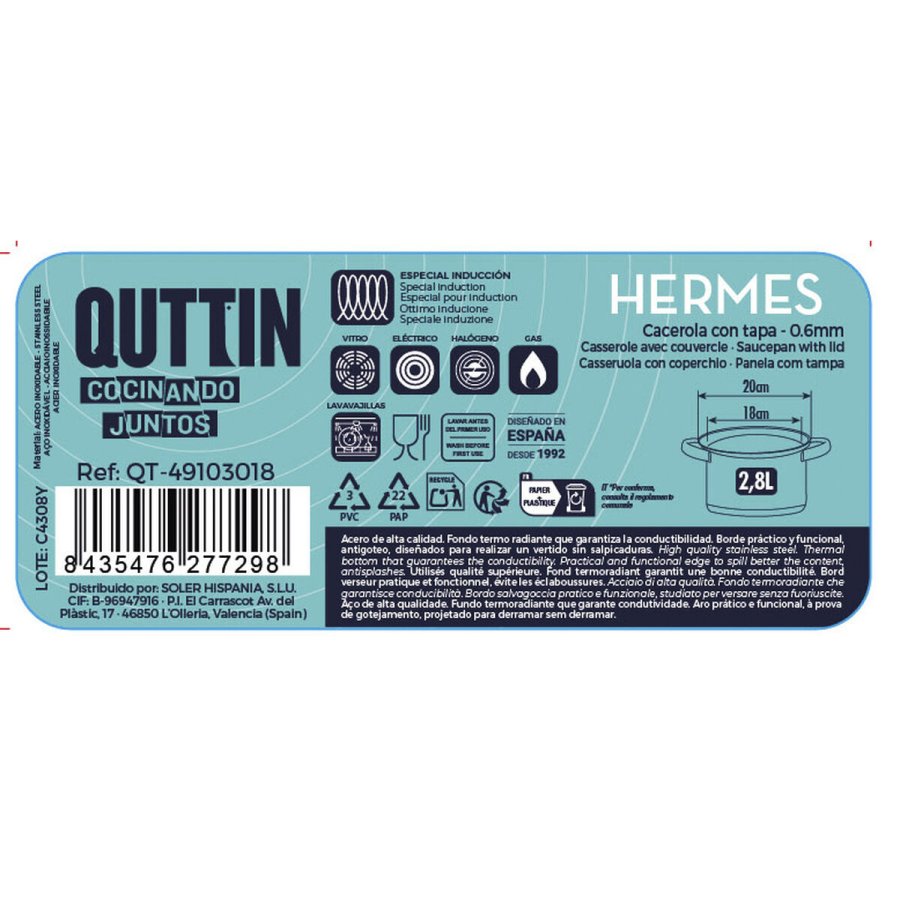 Gryde med Glaslg Quttin Hermes Stl 2,8 L (6 enheder) #7