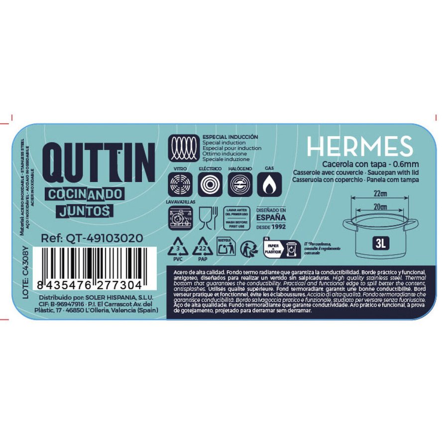 Gryde med Glaslg Quttin Hermes Stl 3 L (4 enheder) #7