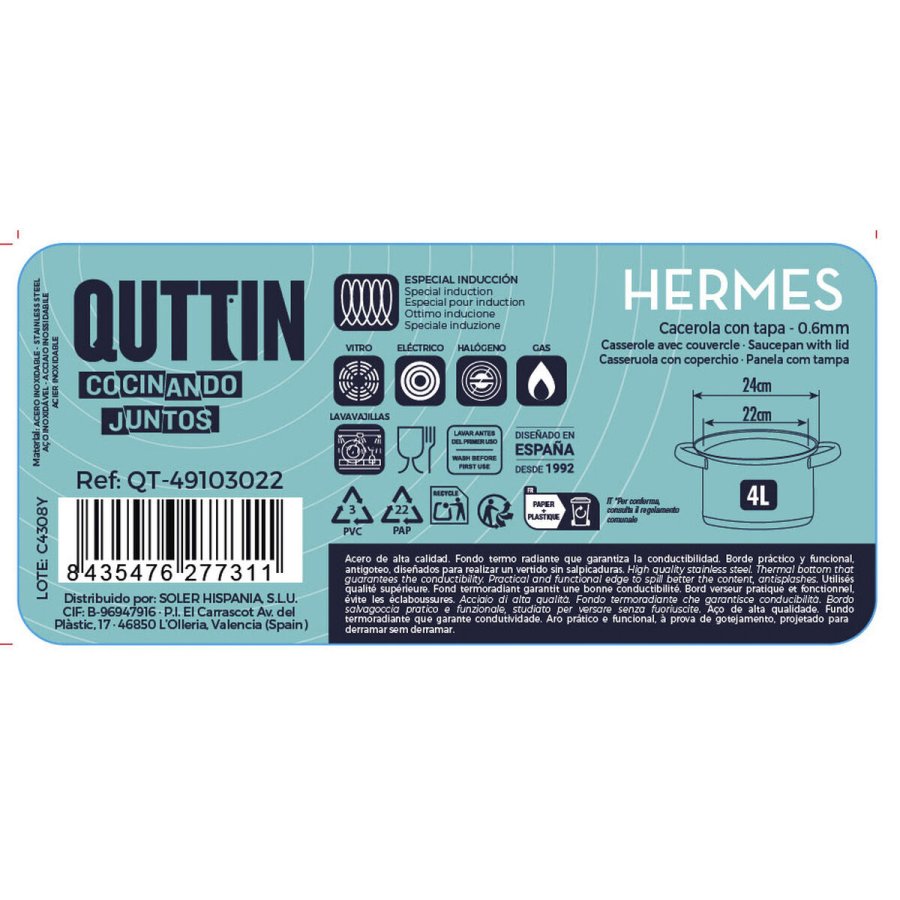 Gryde med Glaslg Quttin Hermes Stl 4 L (4 enheder) #7