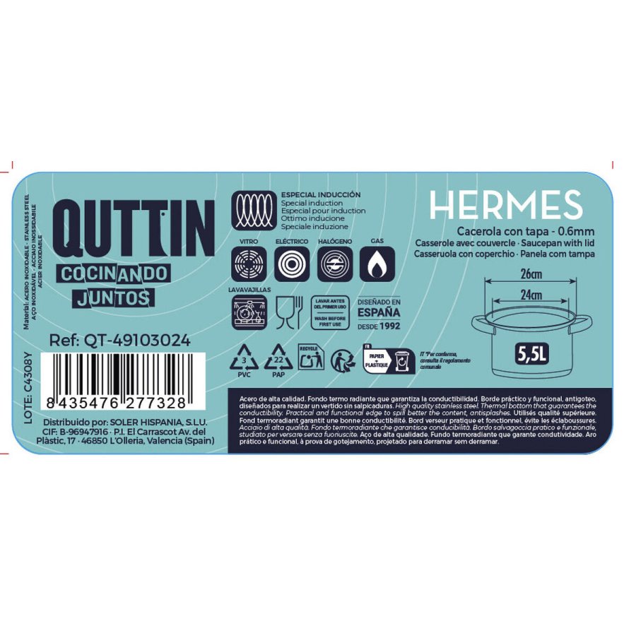 Gryde med Glaslg Quttin Hermes Stl 5,5 L (4 enheder) #7