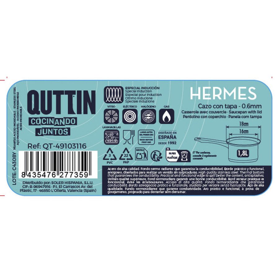 Kasserolle med lg Quttin Hermes 1,8 L Stl (8 enheder) #7