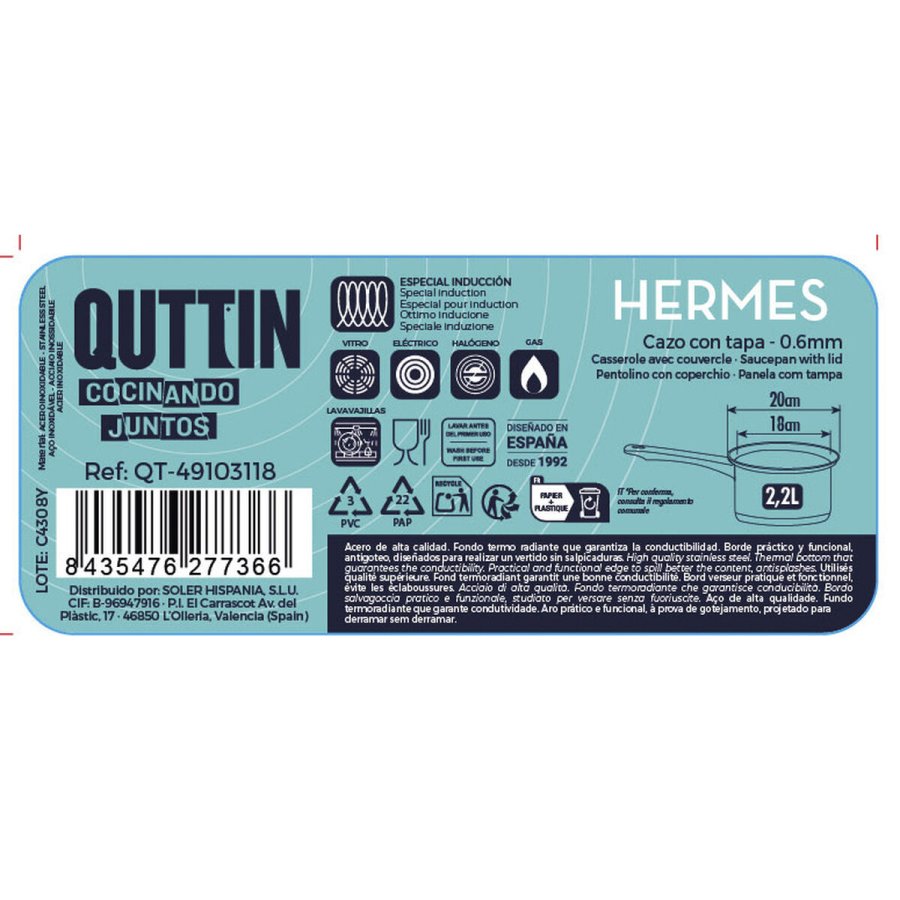 Kasserolle med lg Quttin Hermes 2,2 L Stl (8 enheder) #7