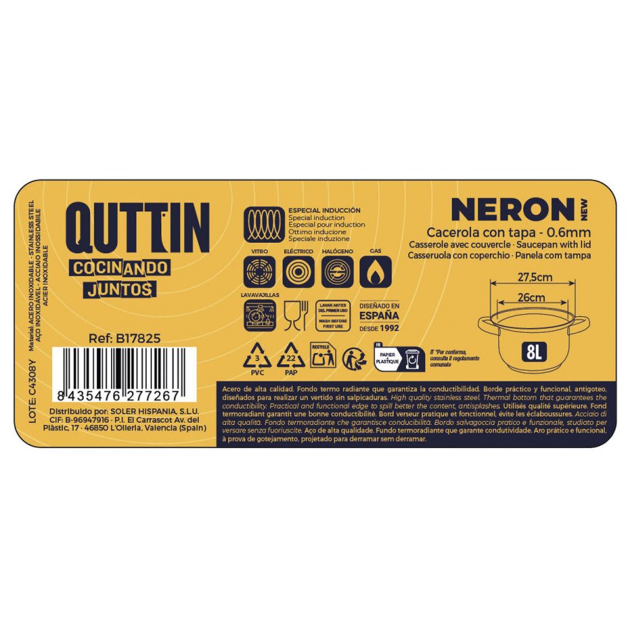 Gryde med Glaslg Quttin New neron Stl 8 L (4 enheder) #7