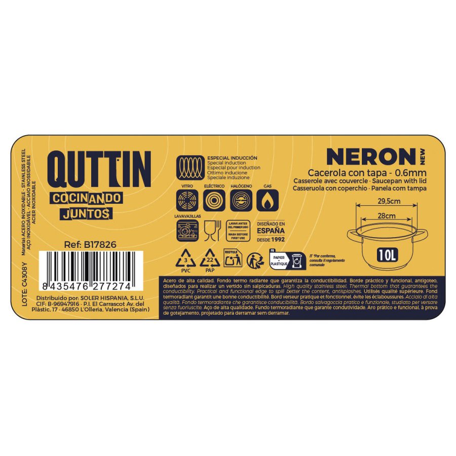 Gryde med Glaslg Quttin New neron Stl 10 L (4 enheder) #7