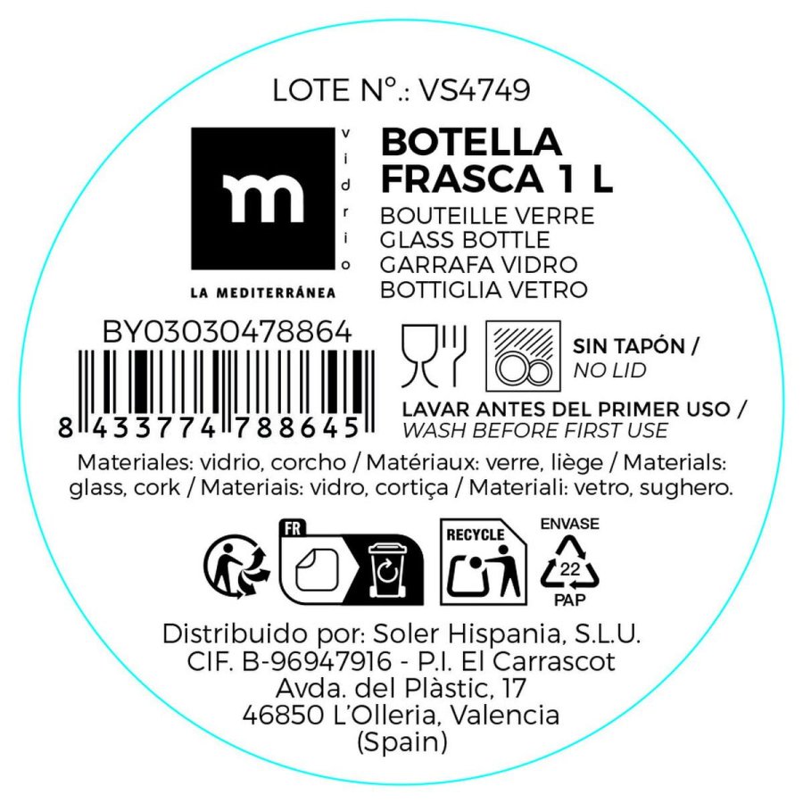 Glasflaske La Mediterr�nea Kork Glas 1 L (12 enheder) #3