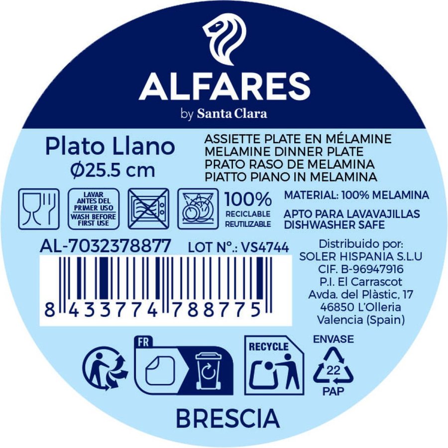 Flad Plade Alfares BRESCIA 25,5 cm (24 enheder) #5