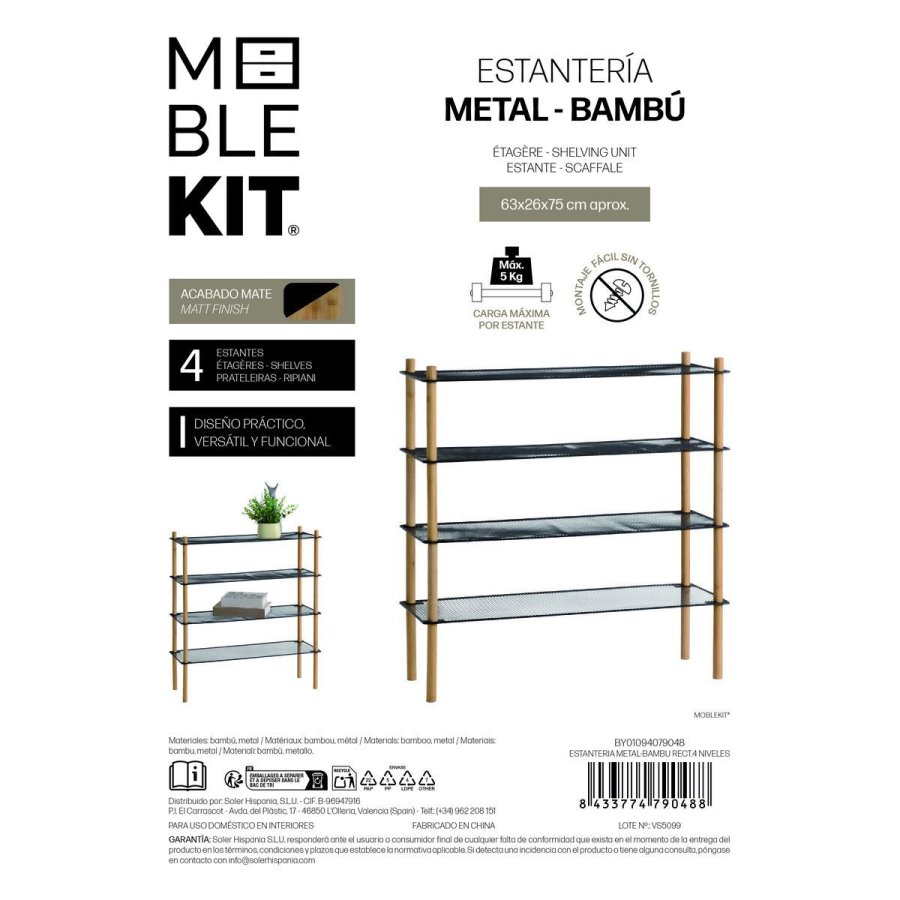 Hylder MobleKit Metal Bambus 63 x 26 x 75 cm (4 enheder) #5