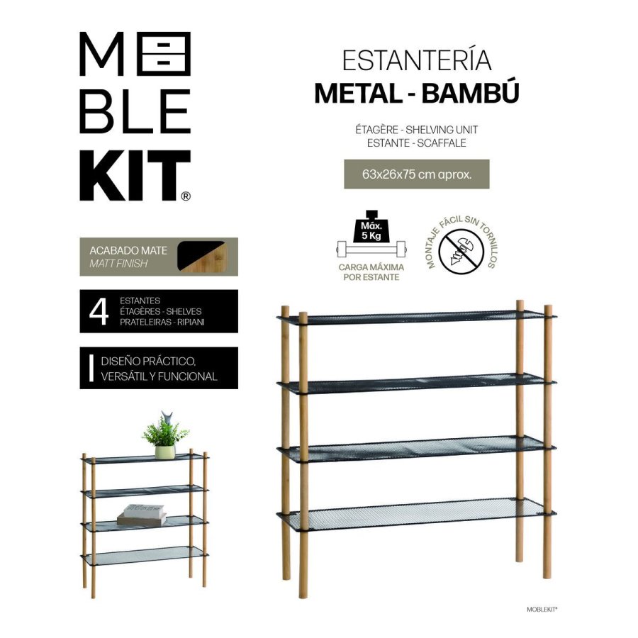 Hylder MobleKit Metal Bambus 63 x 26 x 75 cm (4 enheder) #4